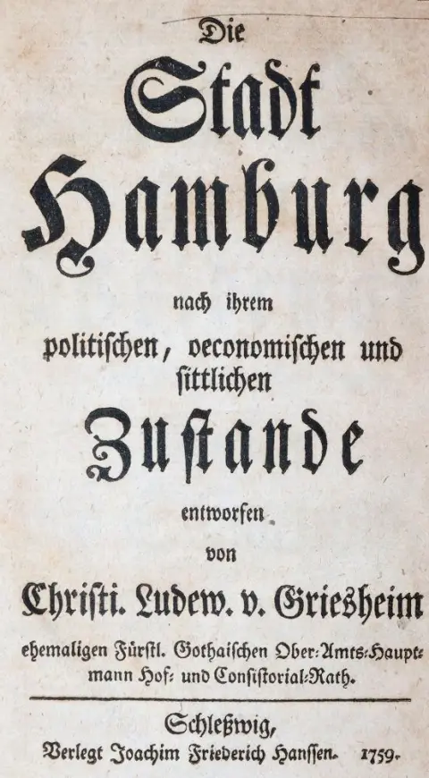 Griesheim,C.L.v. – Die Stadt Hamburg nach ihrem politischen, oeconomischen und sittlichen Zustande entworfen