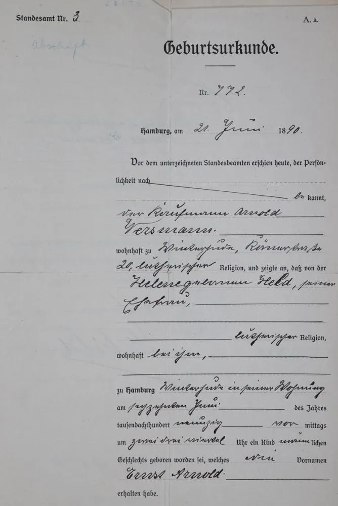 Versmann,E.A. – Documentenmap Ernst Arnold Versmann (1890 Hamburg 1969)