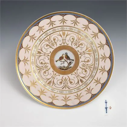 Biedermeier talíř s malbou mikromozaiky. KPM Berlin