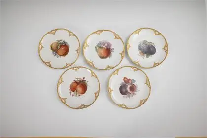 5 borden met fruitschildering. KPM Berlin