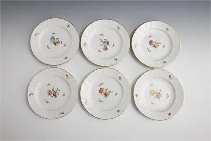 6 borden met bloemen- en insectenschildering, KPM Berlin