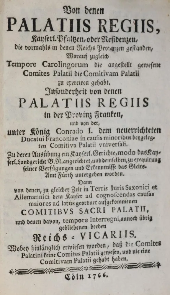 Von denen Palatiis Regiis, – Palais impériaux ou résidences dans les provinces de l'Empire