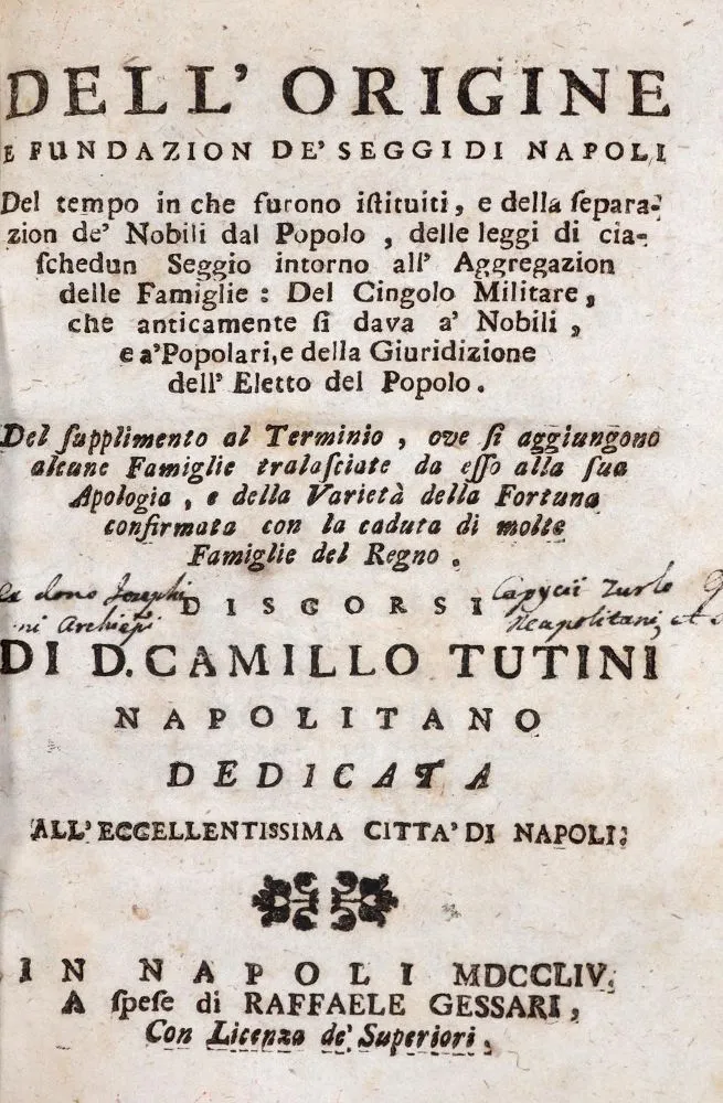 Tutini,C. – Dell' origine e fundazion de' Seggi di Napoli..