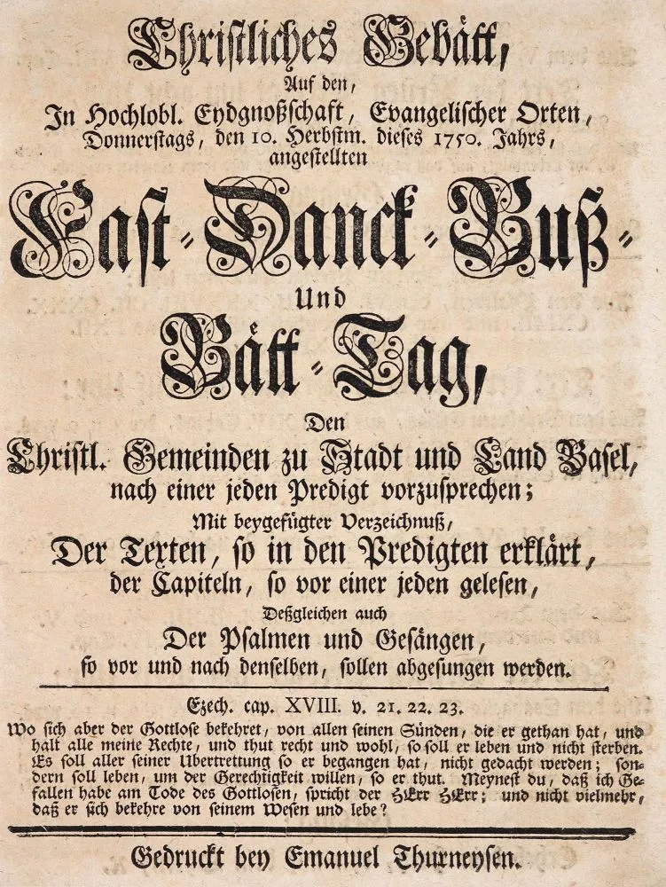 (Thurneysen,J.J.). – Křesťanská modlitba na půst 10. října 1750