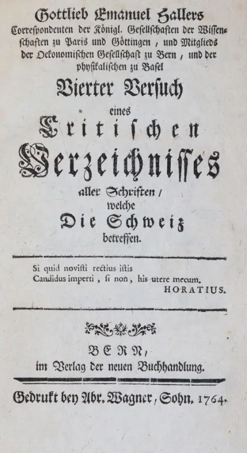 Haller,G.E. – Erster (bis Sechster) Versuch eines Critischen Verzeichnisses, aller Schriften, welche die Schweiz ansehen (ab