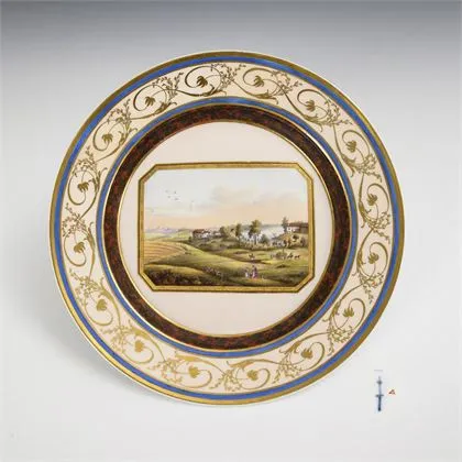 Biedermeier gezichtsbord "Gegend um die Mühle Lauth.". KPM Berlin