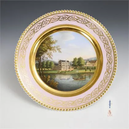 Biedermeier view plate "Reinhardsbrunn near Gotha". KPM Berlin