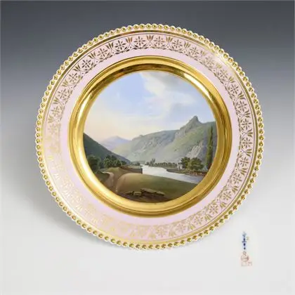 Biedermeier gezichtsbord "Schwarzburger Thal". KPM Berlin