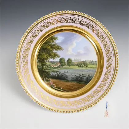 Biedermeier gezichtsbord "Seeberg bij Salzungen". KPM Berlin