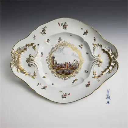 Zeldzame présentoir met koopvaardijschildering omstreeks 1774. Meissen