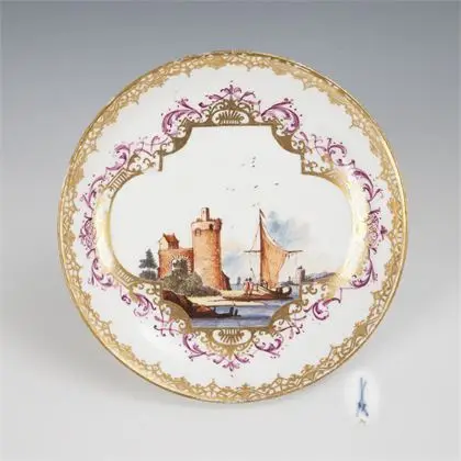 Barok schoteltje met koopvaardijschildering. Meissen