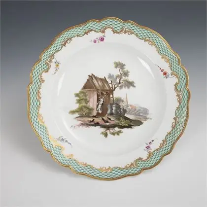 Barok bord met kattenmotief. Meissen
