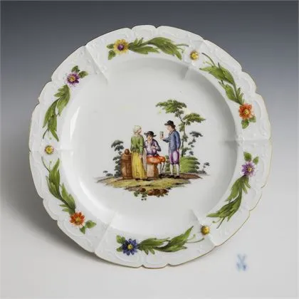 Biedermeier bord met boerenmotief. Meissen