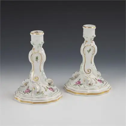 Paar kandelaars "Rote Rose". Meissen