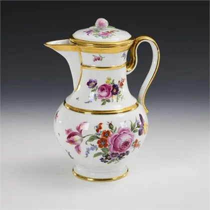Coffee pot with floral painting. Meissen