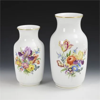 2 large vases with floral painting. Meissen