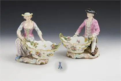 Tuinman en tuinvrouw bij mand. Meissen