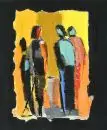 Artiste contemporain – Huile/toile, 60 x 50 cm, "Figures", sans cadre