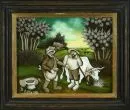 Zufika, Drago, umělec 20. stol. – Malba na skle, 19 x 24 cm, "Setí", sign. vlevo dole, dat. 1980