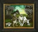 Zufika, Drago, artiste du 20e s. – Peinture sous verre, 19 x 24 cm, "Les semailles", signé en bas à gauche, daté 1980