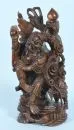 Číňan s drakem – dřevěná figura, skleněné oči, podstavec (s prasklinou), v. 48 cm, Čína