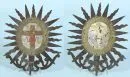 Aufsatz einer Prozessionsstange – Kupfer, mittig beidseitig bemalt mit Christus und Kreuzemblem, Strahlenkranz, 21 x 18 cm, 18. Jh., Christusdarstellung…