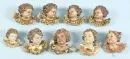 Engelenkoppen, 9 stuks – hout, polychroom, H= 6,5-9 cm, modern