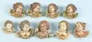 Engelenkoppen, 9 stuks – hout, polychroom, H= 6,5-9 cm, modern