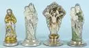 Saint figures, 4 pieces – peasant silver, partly polychrome, H= 18.5-22 cm, 3 figures of Mary, 1 Christ, circa 1900;