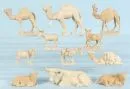 Kerststal figuren, 11 stuks - dieren – hout, H= 5-14 cm, o.a. ezel, kamelen, ossen