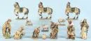 Nativity figures, 13 pieces – Wood, polychrome, H= 3-20 cm, incl. Holy Family, Three Wise Men, horses
