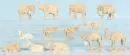 Figurines de crèche, 13 pièces - animaux – bois, H= 5-14 cm, âne, chameaux, bœufs, éléphants