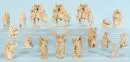 Figurines de crèche, 17 pièces – bois, H= 4-17 cm, dont ange, cavalier, paysans