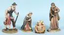 Figurines de crèche, 4 pièces – bois, polychrome, H= 7-20 cm, Sainte Famille et paysan avec fille