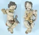 Anges musiciens, 2 pièces – Bois polychrome et partiellement doré, H= 45 cm