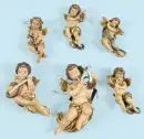 Anges musiciens, 6 pièces – bois, polychrome, H= 9-15 cm