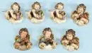 Anges musiciens, 7 pièces – demi-figures, bois, polychrome, H= 11 cm