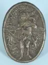 Plaque "Saint Sébastien" – tôle d'argent repoussée, ovale, 12 x 8,5 cm, XVIIIe s.