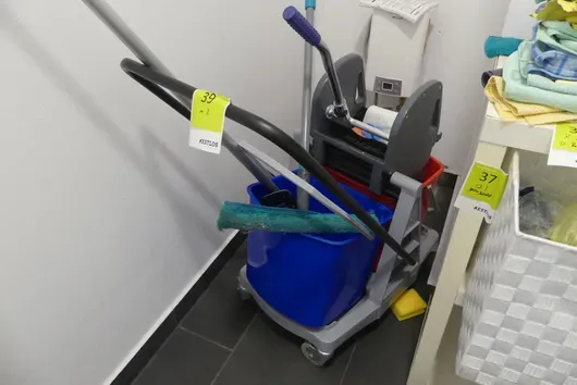 Cleaning trolley, with contents