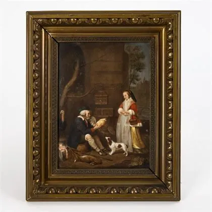 Malba na porcelánu: Prodavač drůbeže. KPM Berlin