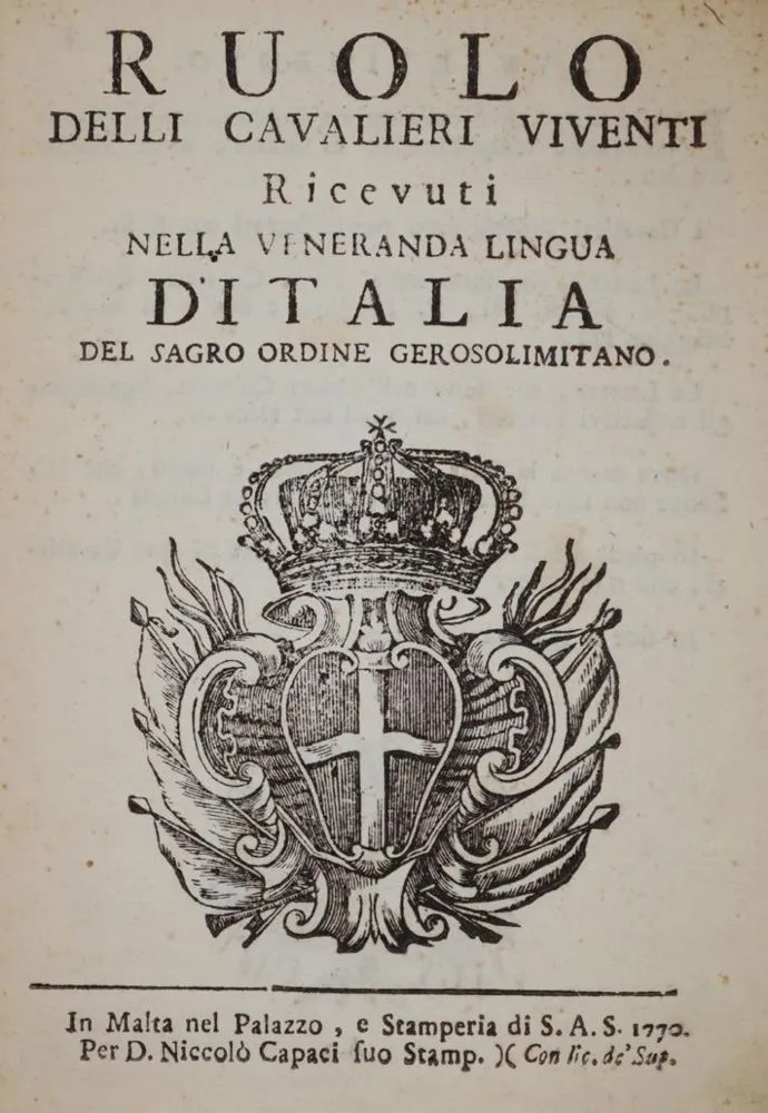Malta. – Ruolo delli Cavalieri ricevuti nella veneranda lingua d'Italia fatto l'anno MDCCLXIII