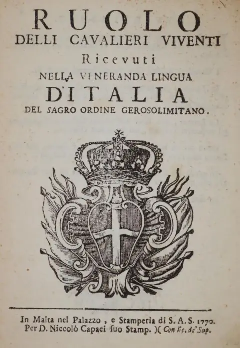 Malta. – Ruolo delli Cavalieri ricevuti nella veneranda lingua d'Italia fatto l'anno MDCCLXIII