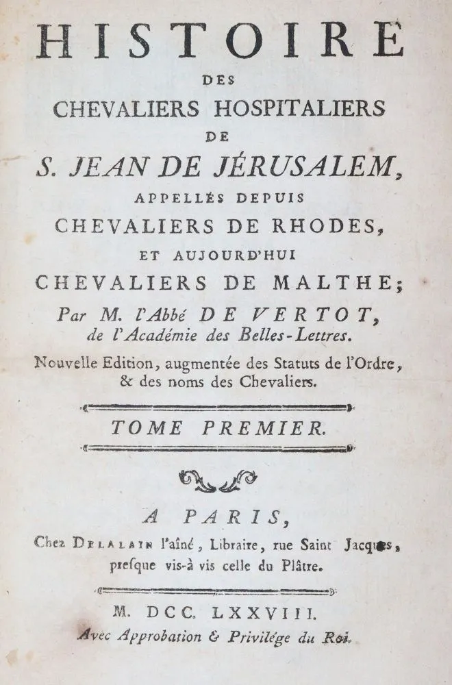 Vertot,(R.A.)de. – Histoire des chevaliers hospitaliers de S