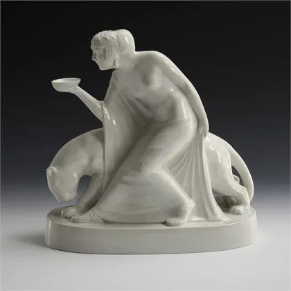 Jugendstil-Figur: Bacchantin mit Panther. Heubach