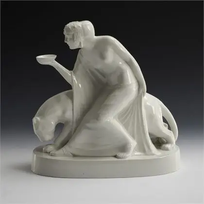 Jugendstil-Figur: Bacchantin mit Panther. Heubach