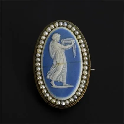 Jasperware brooch with seed pearls