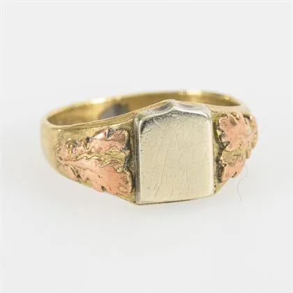Ring mit Wappenkartusche für Gravuren und Eichenlaub-Dekor
