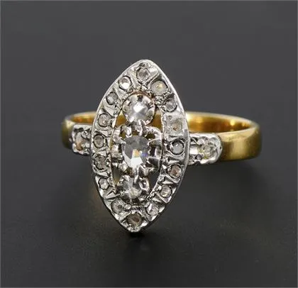 Navette ring with rose-cut diamonds