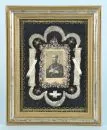 Reliquary frame, circa 1900 – central portrait of Philipp Jeningen, surrounded by convent work in gold and silver wire, 3 relics "S. Krescentia…