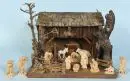 Crèche de Noël – bois, 34 x 44 x 31 cm, avec 12 figurines en bois, H= 3-10 cm
